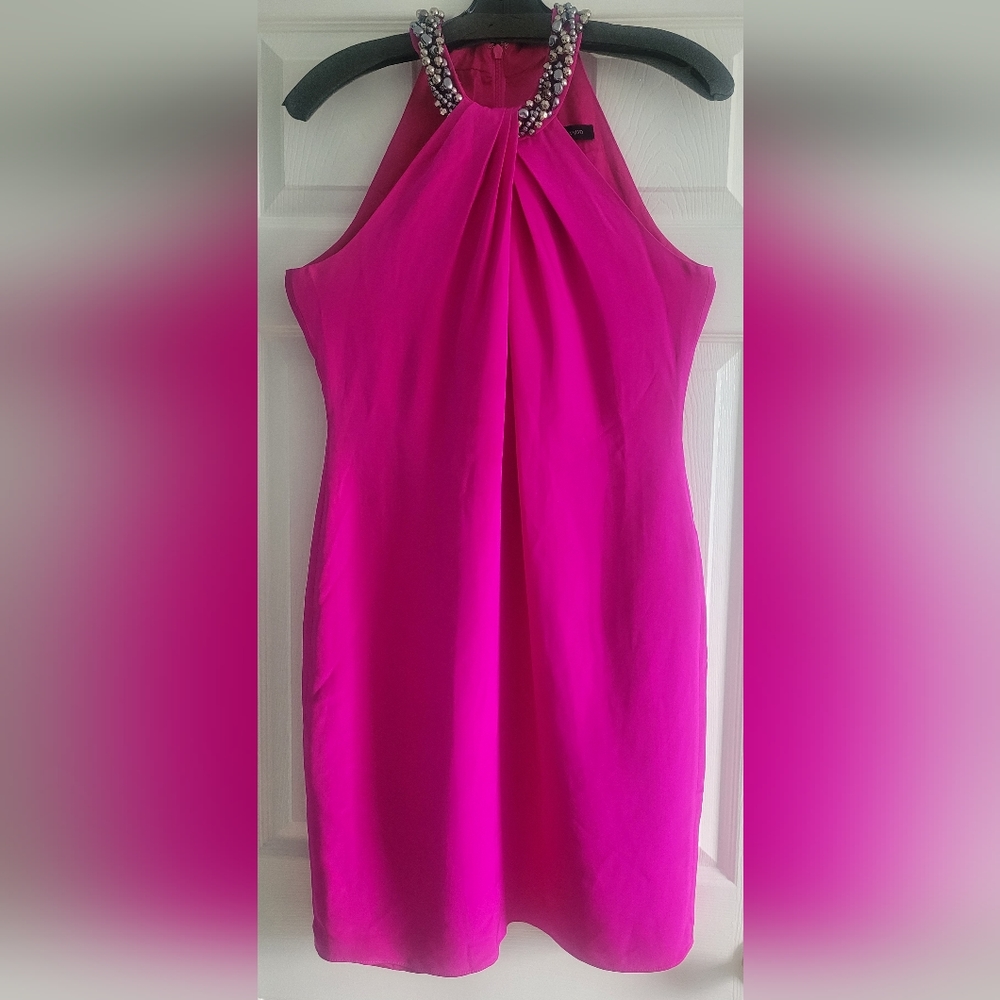 Carmen Marc Valvo Shift, jeweled, halter neck dress, size 10. Only worn once.